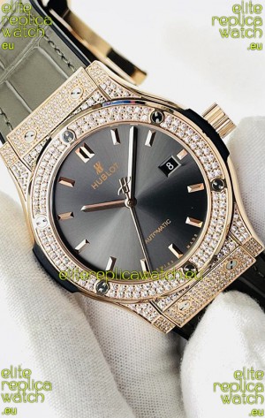 Hublot Classic Fusion Diamonds Rose Gold Grey Dial Swiss Replica Watch 1:1 Mirror Quality 