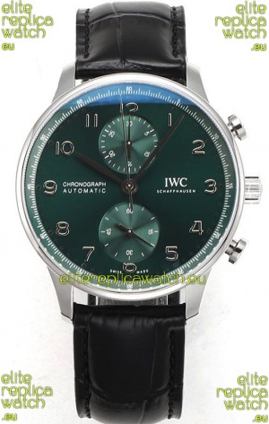 IWC Portuguese Chronograph Swiss Replica Watch in Steel Case Green Dial - 1:1 Mirror Replica Edition